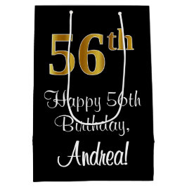 ラグジュアリーエレガント、フェイク金ゴールドルック56誕生日 ミディアムペーパーバッグ