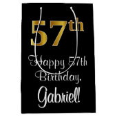 ラグジュアリーエレガント、フェイク金ゴールドルック57th誕生日 ミディアムペーパーバッグ (正面)