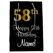 ラグジュアリーエレガント、フェイク金ゴールドルック58誕生日 ミディアムペーパーバッグ (正面)