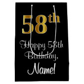 ラグジュアリーエレガント、フェイク金ゴールドルック58誕生日 ミディアムペーパーバッグ (裏面)