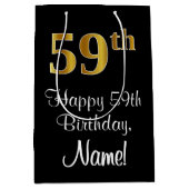 ラグジュアリーエレガント、フェイク金ゴールドルック59誕生日 ミディアムペーパーバッグ (正面)