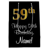 ラグジュアリーエレガント、フェイク金ゴールドルック59誕生日 ミディアムペーパーバッグ (裏面)