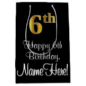 ラグジュアリーエレガント、フェイク金ゴールドルック6誕生日 ミディアムペーパーバッグ (正面)