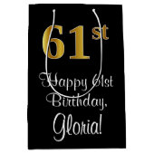 ラグジュアリーエレガント、フェイク金ゴールドルック61st誕生日 ミディアムペーパーバッグ (正面)