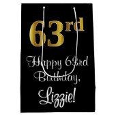 ラグジュアリーエレガント、フェイク金ゴールドルック63番目の誕生日M ミディアムペーパーバッグ (裏面)