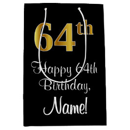 ラグジュアリーエレガント、フェイク金ゴールドルック64th誕生日 ミディアムペーパーバッグ