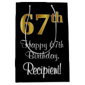 ラグジュアリーエレガント、フェイク金ゴールドルック67th誕生日 ミディアムペーパーバッグ (正面)