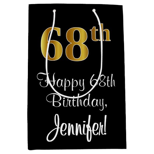 ラグジュアリーエレガント、フェイク金ゴールドルック68th誕生日 ミディアムペーパーバッグ (正面)