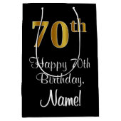 ラグジュアリーエレガント、フェイク金ゴールドルック70誕生日 ミディアムペーパーバッグ (正面)