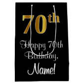 ラグジュアリーエレガント、フェイク金ゴールドルック70誕生日 ミディアムペーパーバッグ (裏面)