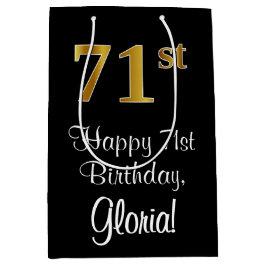 ラグジュアリーエレガント、フェイク金ゴールドルック71st誕生日 ミディアムペーパーバッグ