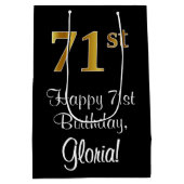 ラグジュアリーエレガント、フェイク金ゴールドルック71st誕生日 ミディアムペーパーバッグ (裏面)