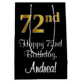 ラグジュアリーエレガント、フェイク金ゴールドルック72番目の誕生日 ミディアムペーパーバッグ (裏面)