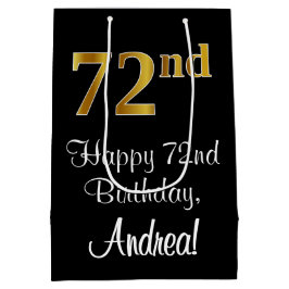 ラグジュアリーエレガント、フェイク金ゴールドルック72番目の誕生日 ミディアムペーパーバッグ