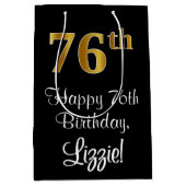 ラグジュアリーエレガント、フェイク金ゴールドルック76th誕生日 ミディアムペーパーバッグ (正面)