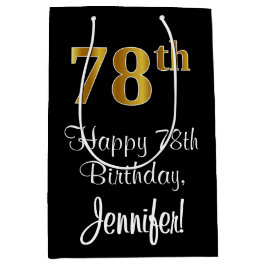 ラグジュアリーエレガント、フェイク金ゴールドルック78th誕生日 ミディアムペーパーバッグ