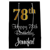 ラグジュアリーエレガント、フェイク金ゴールドルック78th誕生日 ミディアムペーパーバッグ (裏面)