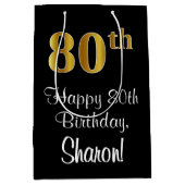 ラグジュアリーエレガント、フェイク金ゴールドルック80誕生日 ミディアムペーパーバッグ (正面)