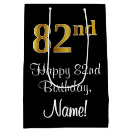 ラグジュアリーエレガント、フェイク金ゴールドルック82nd誕生日 ミディアムペーパーバッグ