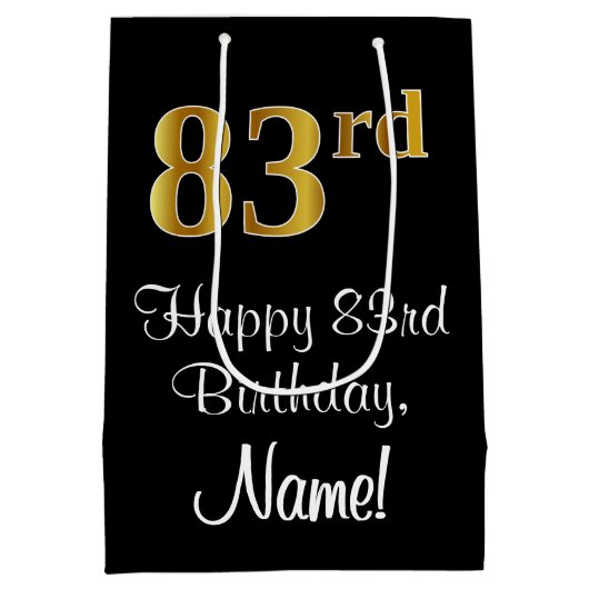 ラグジュアリーエレガント、フェイク金ゴールドルック83番目の誕生日 ミディアムペーパーバッグ (裏面)