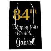 ラグジュアリーエレガント、フェイク金ゴールドルック84th誕生日 ミディアムペーパーバッグ (正面)