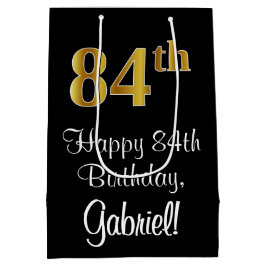 ラグジュアリーエレガント、フェイク金ゴールドルック84th誕生日 ミディアムペーパーバッグ