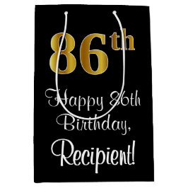 ラグジュアリーエレガント、フェイク金ゴールドルック86誕生日 ミディアムペーパーバッグ