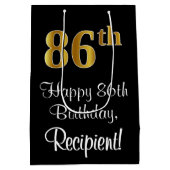 ラグジュアリーエレガント、フェイク金ゴールドルック86誕生日 ミディアムペーパーバッグ (裏面)