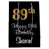 ラグジュアリーエレガント、フェイク金ゴールドルック89th誕生日 ミディアムペーパーバッグ (裏面)