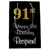 ラグジュアリーエレガント、フェイク金ゴールドルック91st誕生日 ミディアムペーパーバッグ (正面)