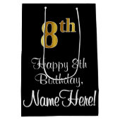 ラグジュアリーエレガント、フェイク金ゴールド・ルック8th誕生日 ミディアムペーパーバッグ (裏面)