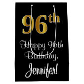 ラグジュアリーエレガント、フェイク金ゴールド・ルック96th誕生日 ミディアムペーパーバッグ (裏面)