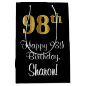 ラグジュアリーエレガント、フェイク金ゴールド・ルック98誕生日 ミディアムペーパーバッグ (正面)