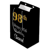 ラグジュアリーエレガント、フェイク金ゴールド・ルック98誕生日 ミディアムペーパーバッグ (裏面アングル)