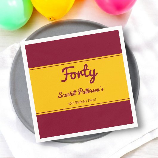 ラグジュアリーエレガント・ブルゴーニュと金ゴールド40歳の誕生日 スタンダードカクテルナプキン
