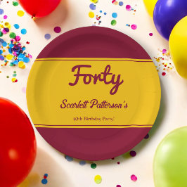 ラグジュアリーエレガント・ブルゴーニュと金ゴールド40歳の誕生日 ペーパープレート