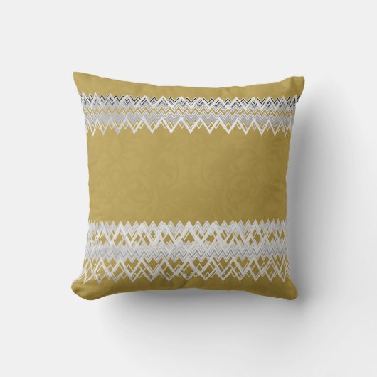 ラグジュアリーエレガント、ホワイトライン、マスタードイエロー クッション (正面)