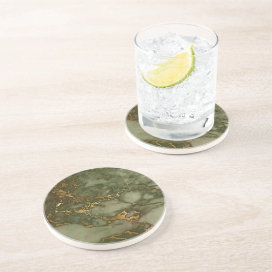 ラグジュアリーオリーブグリーンと金ゴールド大理石 コースター (側面)