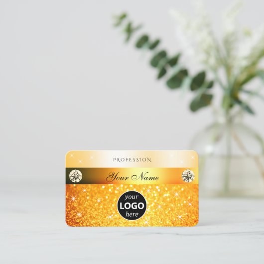 ラグジュアリーオレンジきらめくグリッタースター付きロゴ 名刺 (スタンド正面)