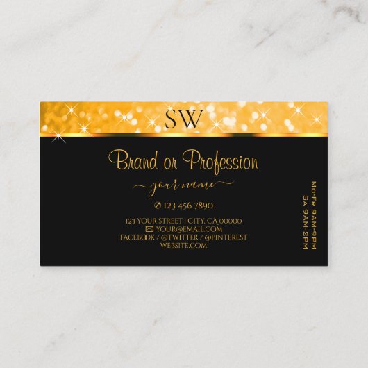 ラグジュアリーオレンジグリッター発光スターイニシャル 名刺 (裏面)