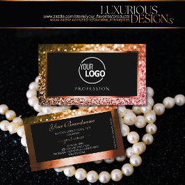 ラグジュアリーオレンジピンクグラデーショングリッターブラックとロゴ 名刺