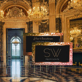 ラグジュアリーオレンジピンクグラデーショングリッターブラックモノグラム 名刺