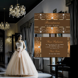 ラグジュアリーオレンジブラウン華美縁どオーナメント 名刺