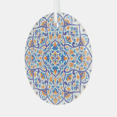 ラグジュアリーオレンジブルーオーナメントパターン ガラスオーナメント (正面左)