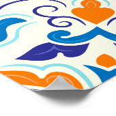 ラグジュアリーオレンジブルーオーナメントパターン ポスター (角)