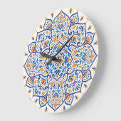 ラグジュアリーオレンジブルーオーナメントパターン ラージ壁時計 (傾斜)