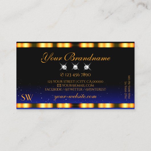 ラグジュアリーオレンジブルーブラックスパークルジュエリーイニシャル 名刺 (裏面)