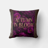 ラグジュアリーオータム開花パープルフローラ金ゴールドタイポグラフィ クッション (裏面)