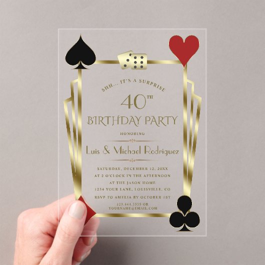 ラグジュアリーカジノナイトラスベガストランプのポーカー誕生日 アクリル招待状 (インサイチュ (ポータブル))