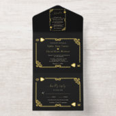 ラグジュアリーカジノラスベガス結婚トランプのポーカーズ実在フォイル オールインワン招待状 (内側)